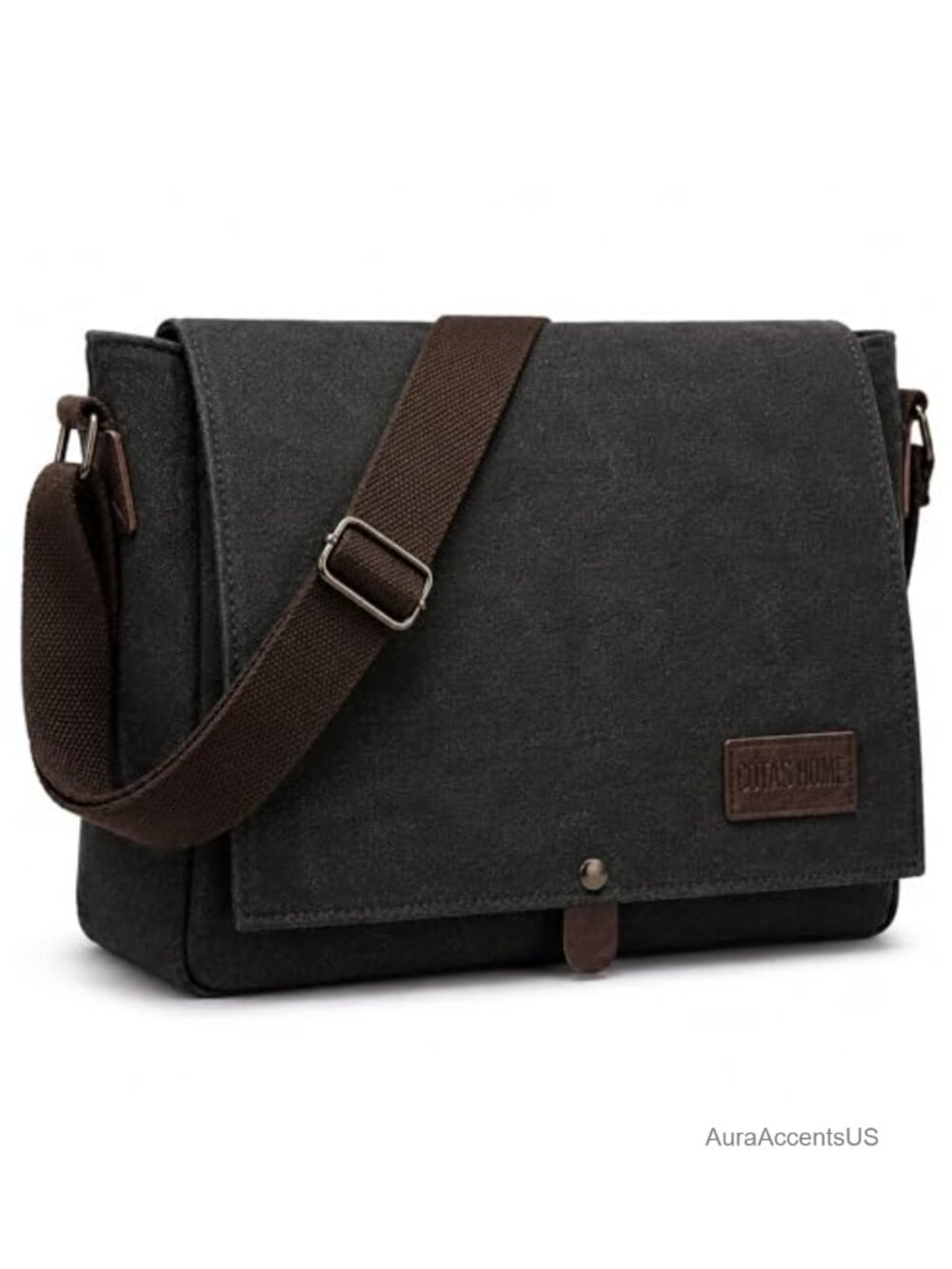 Water-Resistant Cotton Canvas Messenger Bag with Genuine Leather Trim